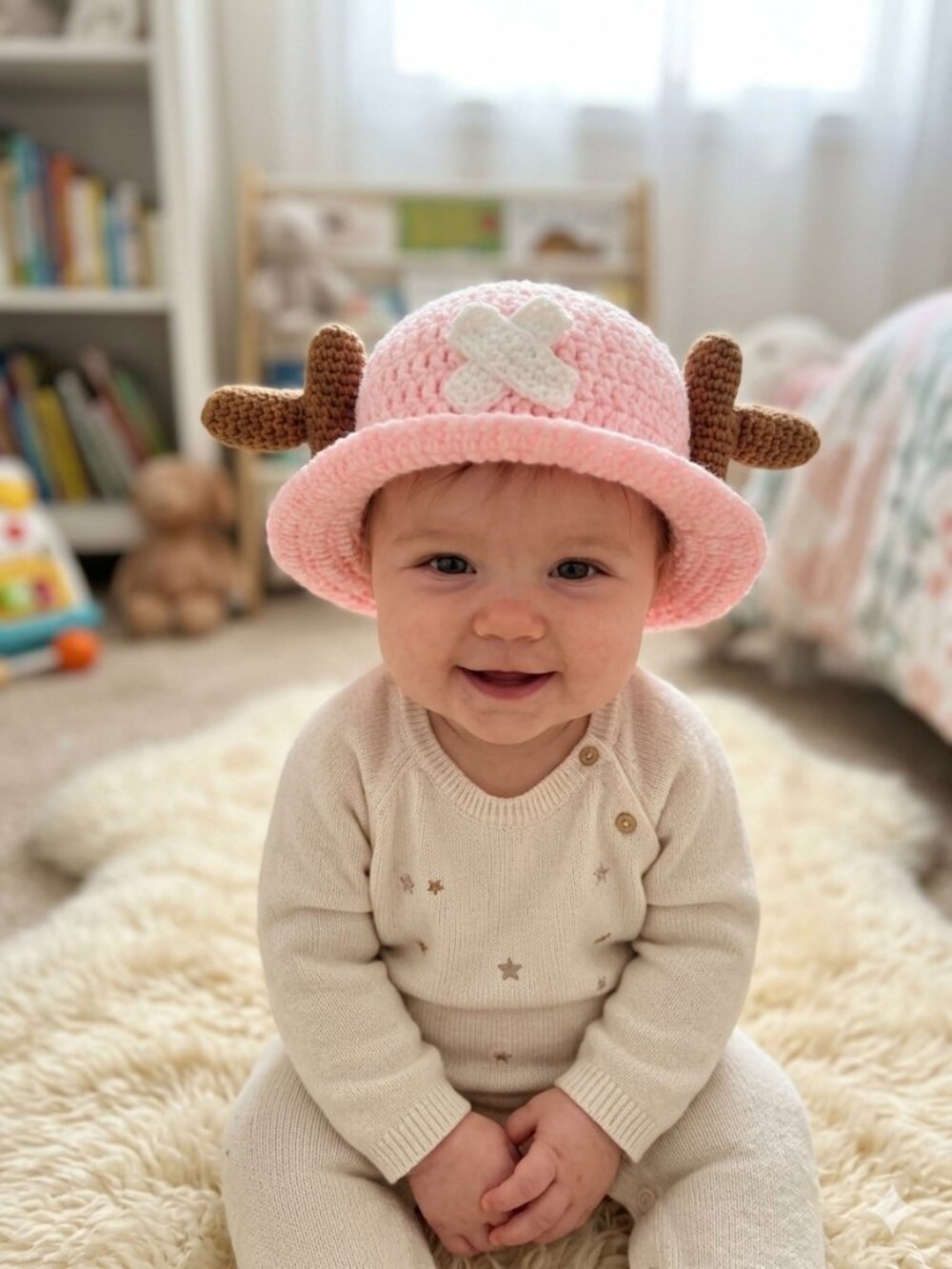 Handmade Crochet One Piece Baby Bucket Hat  Chopper (6-12M) New